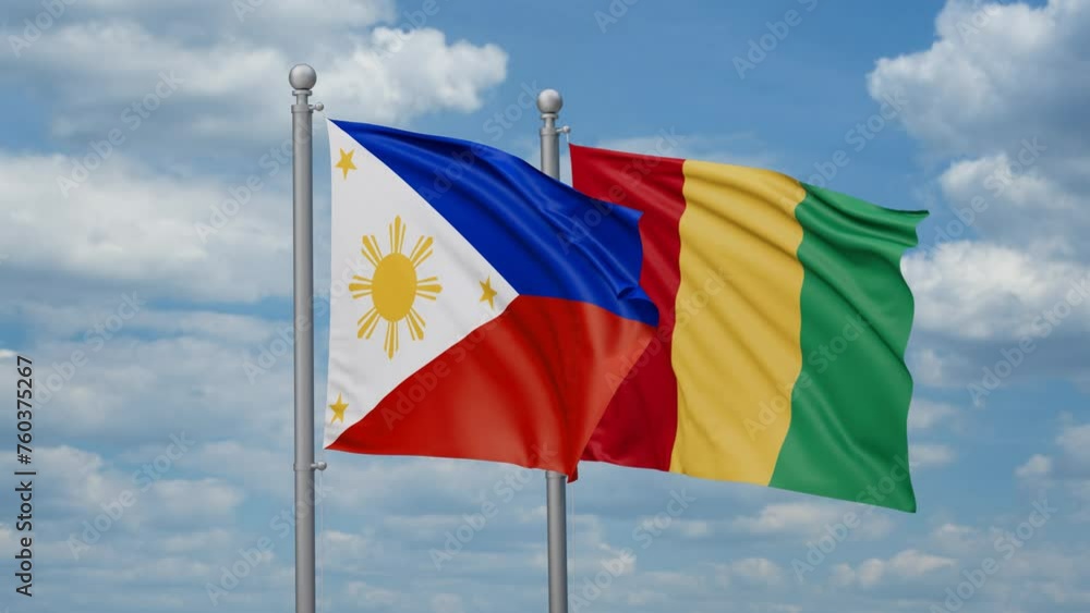 Republic of Guinea and Philippines two flags waving together, looped video, two country relations concept Republic of Guinea and Philippines two flags waving together, looped video, two country relations concept