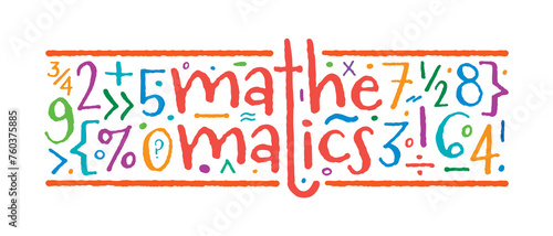 math word and colorful math symbols. math background concept. mathematics and symbols for education, business