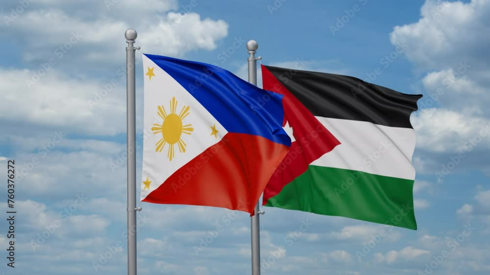 Jordan and Philippines two flags waving together, looped video, two country relations concept Jordan and Philippines two flags waving together, looped video, two country relations concept