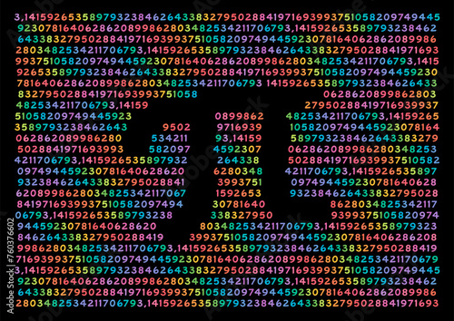 pi symbol in mixed colored numbers. numbers and pi symbol concept