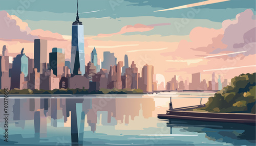 New York city skyline panorama at sunset