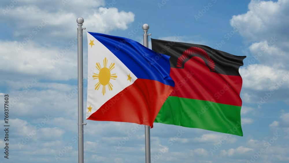 Malawi and Philippines two flags waving together, looped video, two country relations concept Malawi and Philippines two flags waving together, looped video, two country relations concept