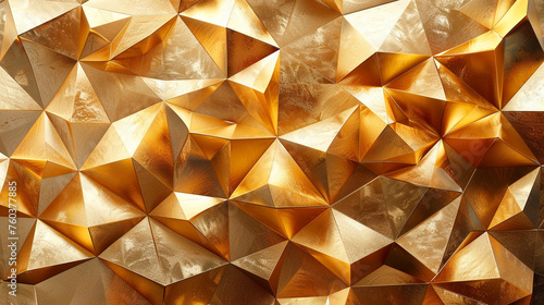 Luxurious 3D gold triangles forming a dynamic geometric background embodying modern elegance and sleek design