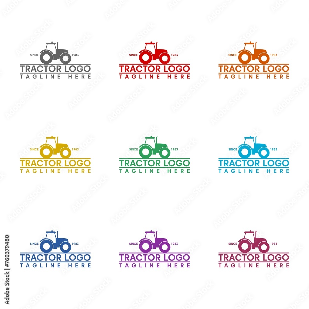 Tractor logo icon isolated on white background. Set icons colorful