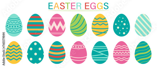 Easter eggs set. Color easter eggs with decoration patterns. Vector illustration.