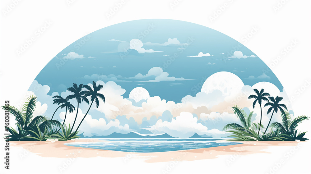 minimalistic beach landscape cut out illustration on white background