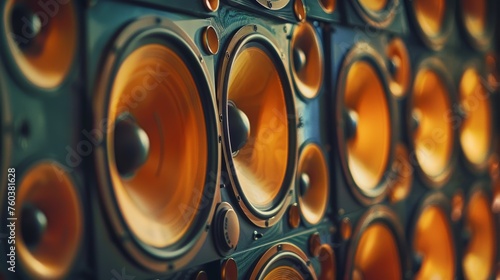 Sound speakers close up. Audio equipment. Music concept. Shallow depth of field.