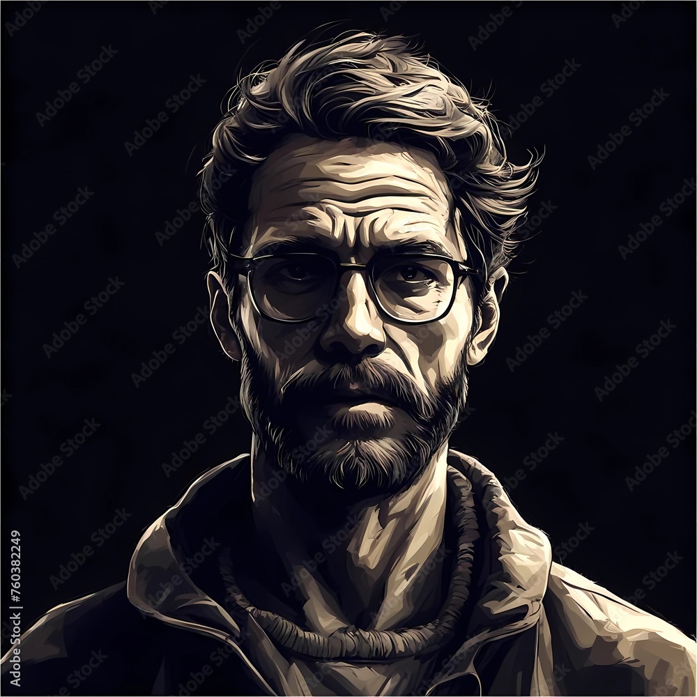 Vector 2D illustration of a man with a stylish hairstyle, beard, glasses and a sweatshirt. Vector 2D illustration of a man with a stylish hairstyle, beard, glasses and a sweatshirt.