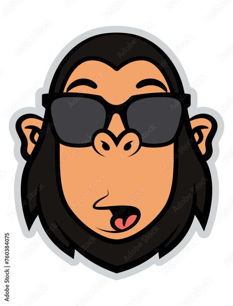 Funny Monkey Head cartoon characters wearing sunglasses. Best for sticker, icon, and logo with summer themes Funny Monkey Head cartoon characters wearing sunglasses. Best for sticker, icon, and logo with summer themes