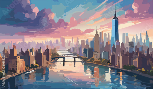 New York city skyline panorama at sunset