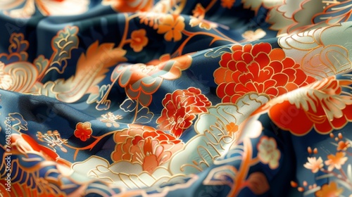 Asian fabric pattern. Traditional oriental beautifully folded textile with ornaments