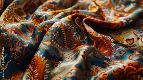 Asian fabric pattern. Traditional oriental beautifully folded textile with ornaments © Vladimir