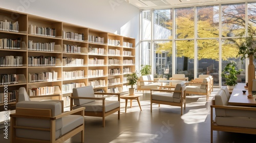 quiet room library building illustration reading knowledge, design modern, traditional cozy quiet room library building © sevector