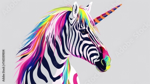 A colorful rainbow zebra unicorn