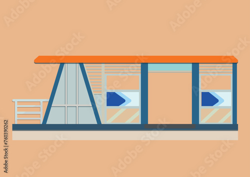 Transjakarta bus stop. Design of bus stops in Jakarta in general. Halte busway. 