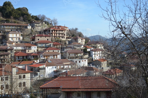 view of mountain village, Baltessiniko in Arcadia, Peloponnese, Greece