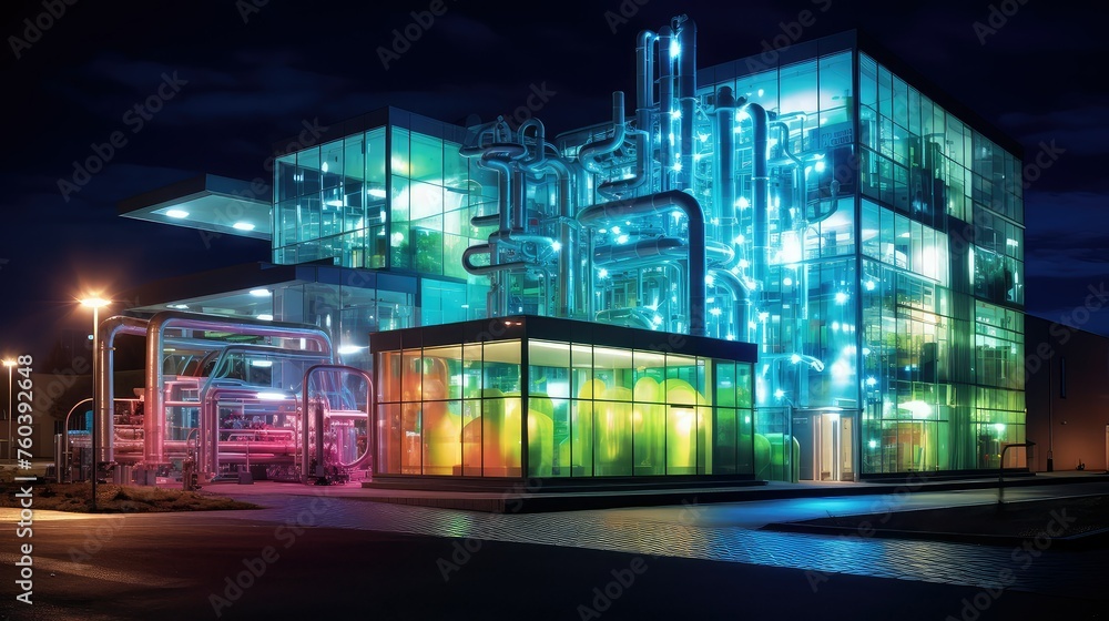 Obraz premium control treatment pharmaceutical plant illustration process facility, regulations compliance, validation inspection control treatment pharmaceutical plant