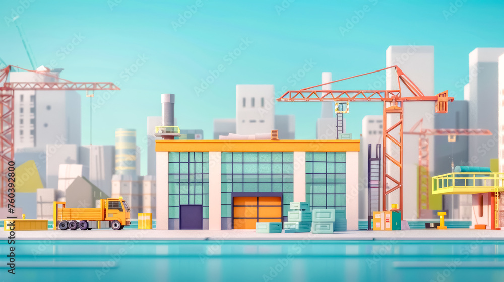 Colorful miniature industrial scene with construction elements
