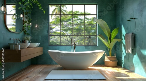 Elegant Sanctuary A Stylish Modern Bathroom Featuring a Unique Standing Tub