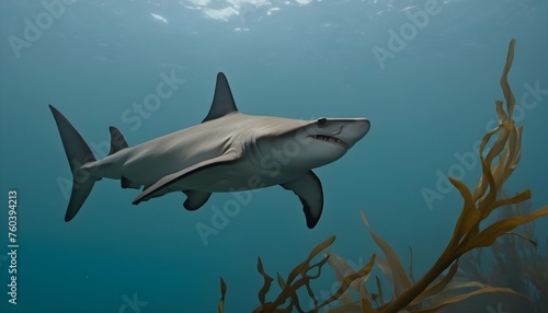 A Hammerhead Shark Gliding Through A Kelp Forest © Fabeha