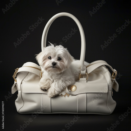 chien coton de Tuléar assorti au bagage de luxe © Magalice