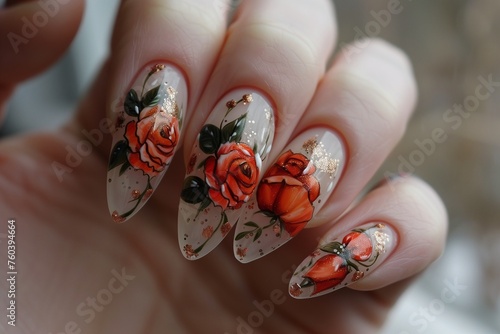 Beautiful rose nail art inspired by the cover of a fashion magazine for women
