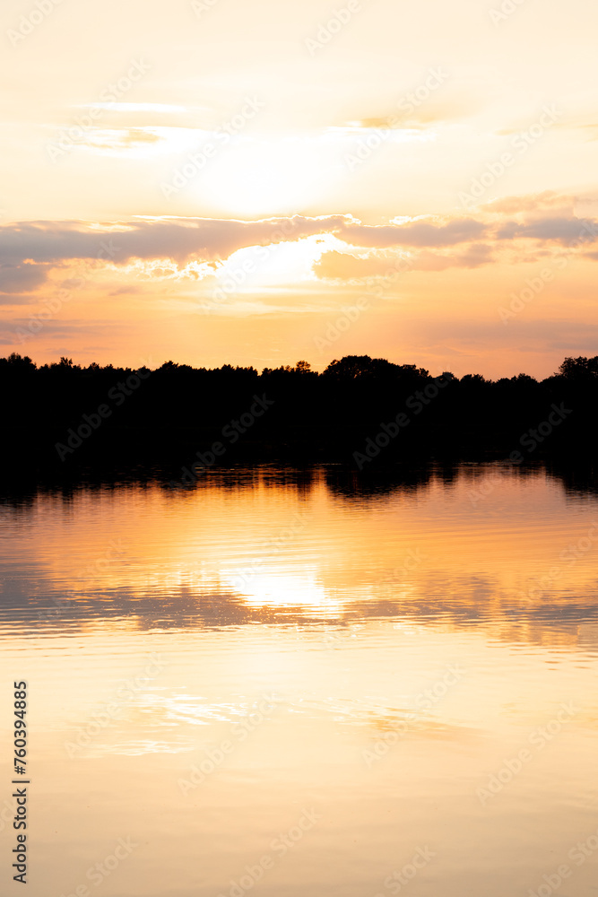 Fototapeta premium Beautiful sunset in Poland Masuria lake forest and nature 