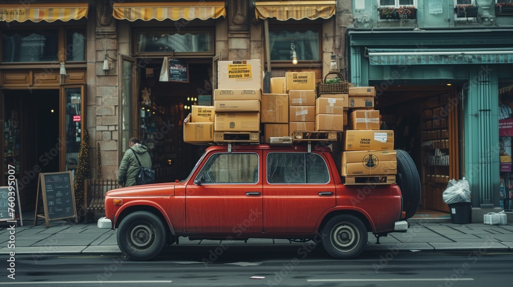 retro car loaded with boxes retro car loaded with boxes