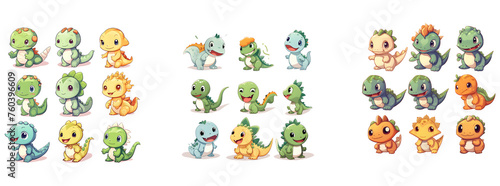 Set of illustrations of dinosaurs on a transparent background. © sippapas