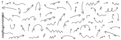 手書きの矢印のアイコンのベクターイラストセット。イラスト、シンプル、線、上下、左右	