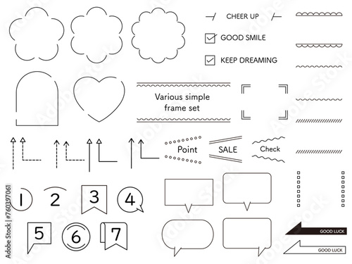 シンプルなフレームのベクターイラストセット。矢印、吹き出し、数字