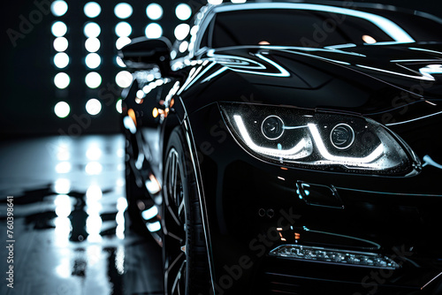 Black generic and unbranded luxury car on a dark background