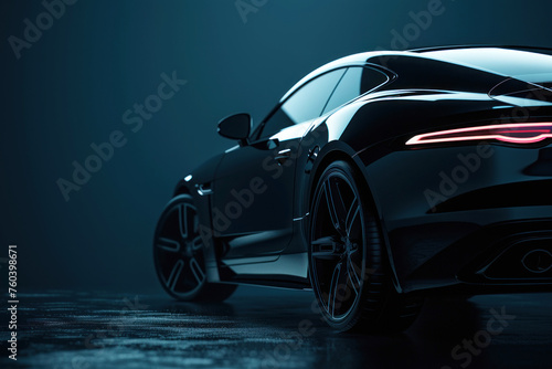 Black generic and unbranded luxury car on a dark background photo