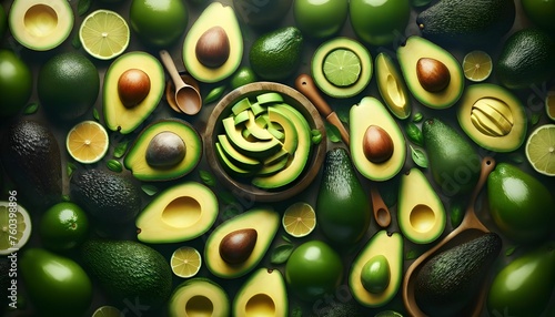 Fresh Avocados and Limes Overhead View generative AI
 photo