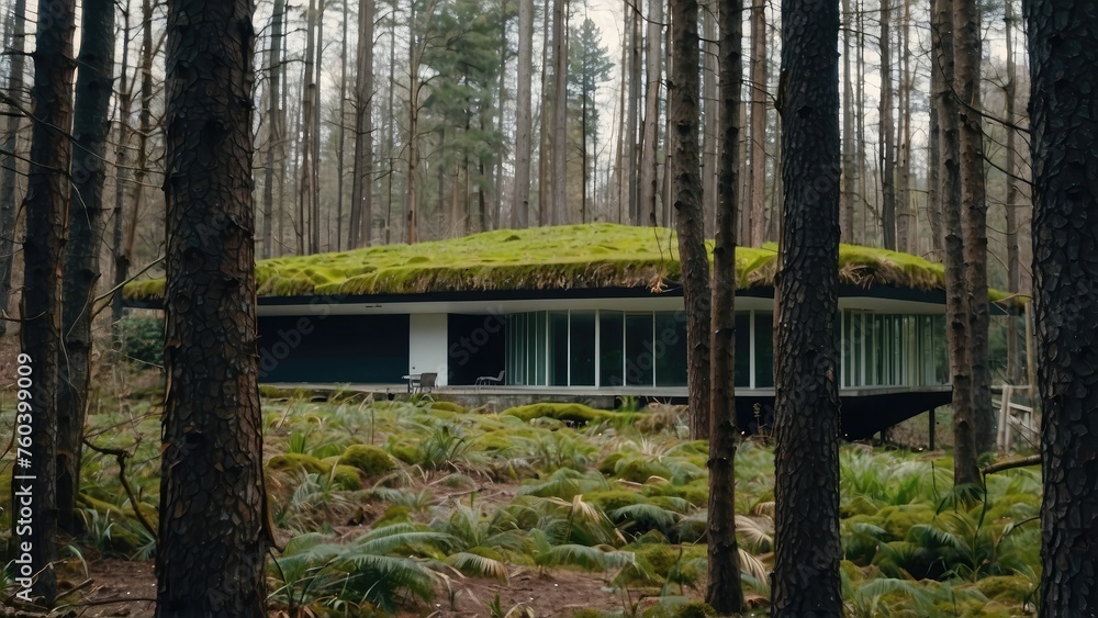 Modern architecture cabin in the woods, the future shape of lodging buildings Modern architecture cabin in the woods, the future shape of lodging buildings