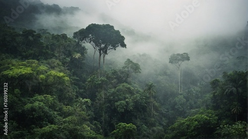 Misty landscape with fir forest  © Oranok