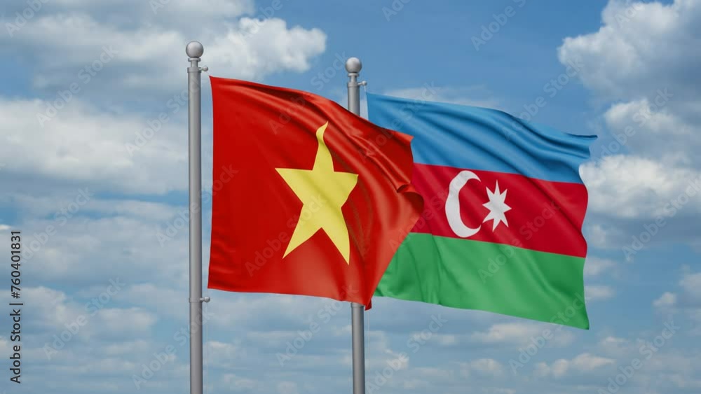 Azerbaijan and Vietnam two flags waving together, looped video, two country cooperation concept Azerbaijan and Vietnam two flags waving together, looped video, two country cooperation concept