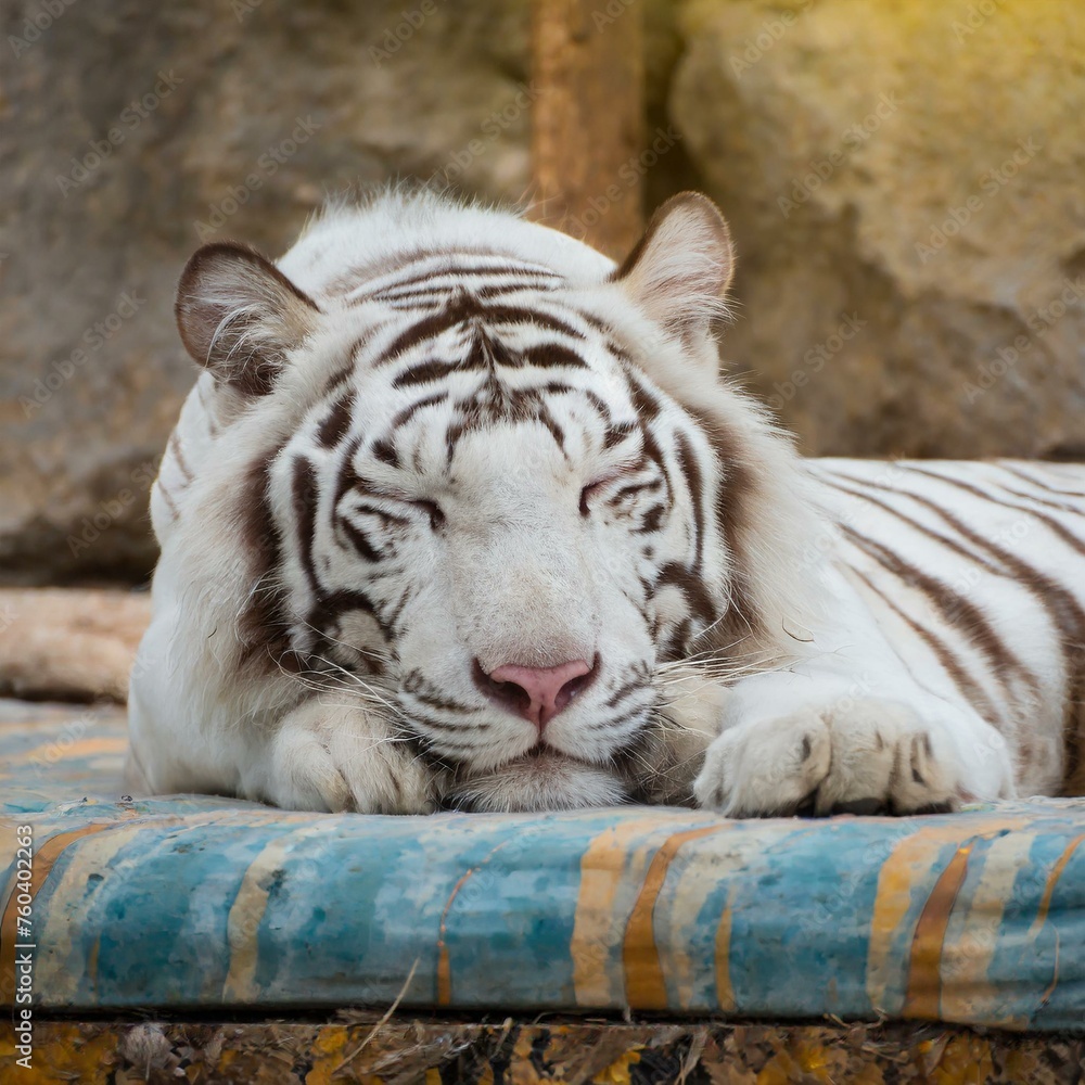 After-Dinner Nap: The Serene Slumber of a White Tiger Resting Contentedly After-Dinner Nap: The Serene Slumber of a White Tiger Resting Contentedly