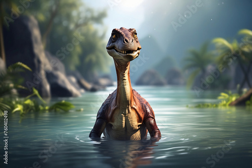 dinosaurs with natural river background © IOLA