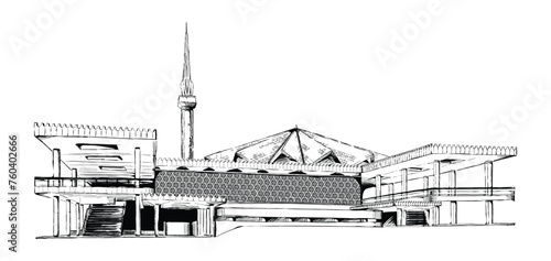 Canvas Print Hand drawing sketch illustration of National Mosque of Malaysia(Masjid Negara Ku