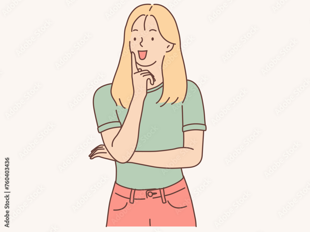 woman with thinking gesture, hand drawn style vector design illustration. woman with thinking gesture, hand drawn style vector design illustration.