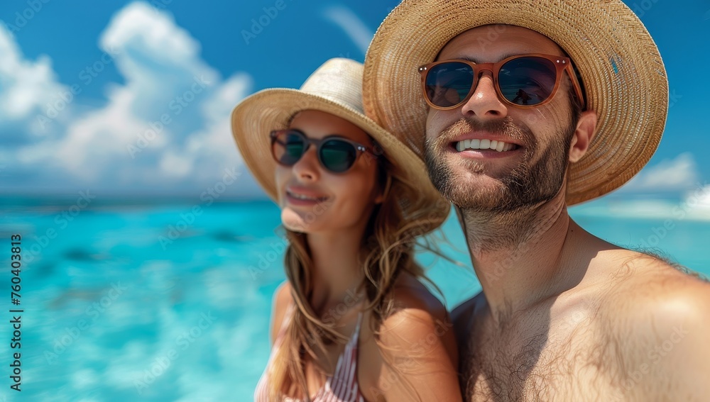 Happy couple on a beach vacation Happy couple on a beach vacation