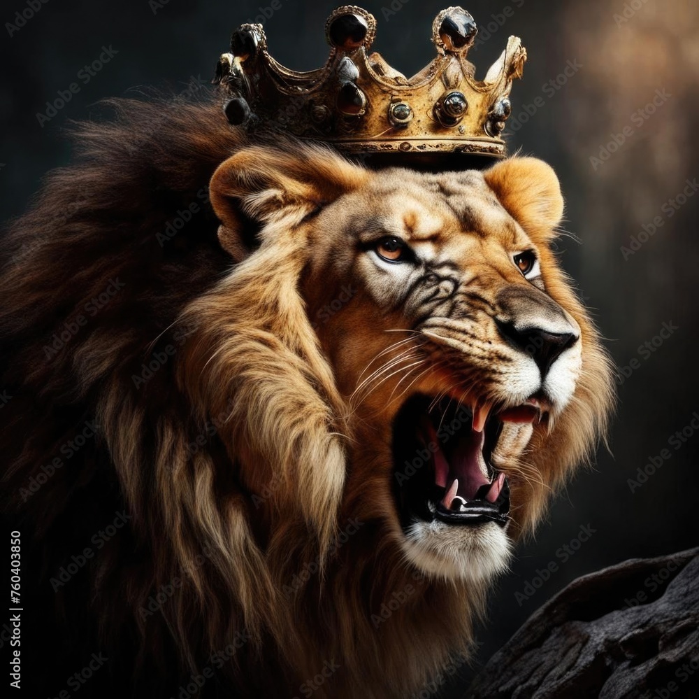 Fototapeta premium The lion is the king of beasts, with a crown on his head.