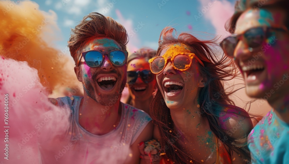 Φωτογραφία Group of friends at the festival of colors Holi