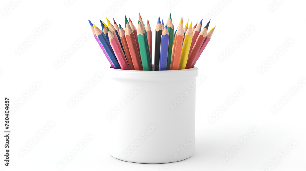 white holder for pencils on isolated white background. generative ai 