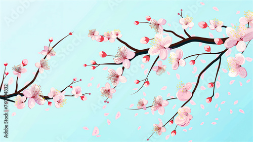 sakura hanami cherry blossom branch on blue background photo