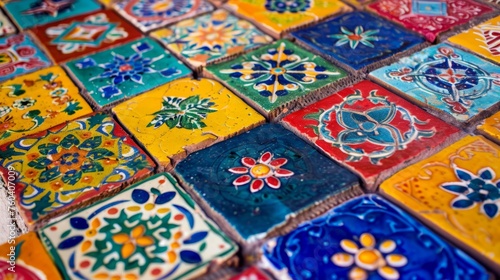 Unique pattern of colorful tiles. Latin American, Seville, Spanish style. 