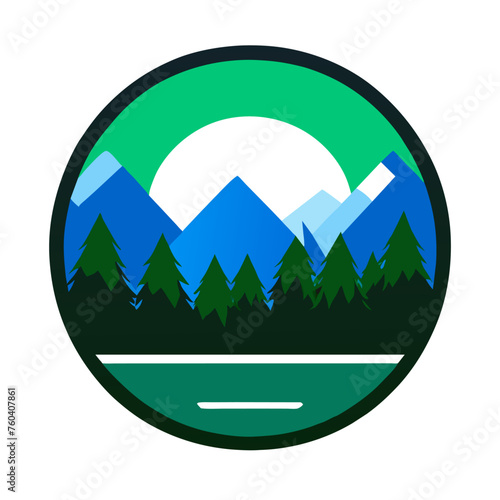 Nature badge featuring a lush green forest with towering trees.