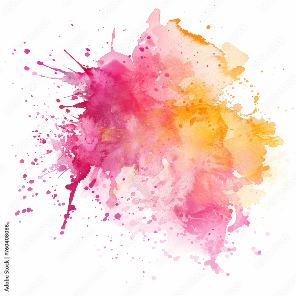 Vivid watercolor explosion in warm pink and yellow tones, embodying summer vibrance on a clean white canvas.