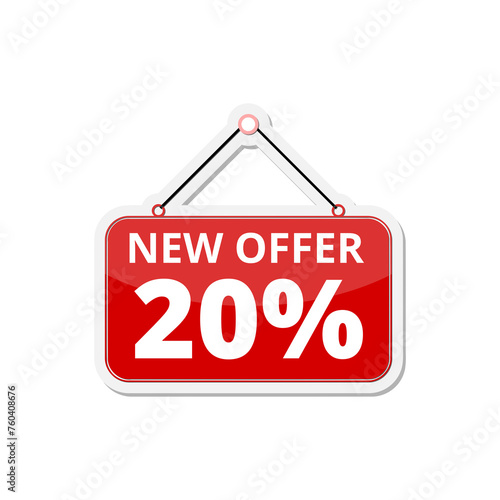 Sale label icons. Discount stickers set for shop, retail, promotion. New offer 20 icon isolated on transparent background